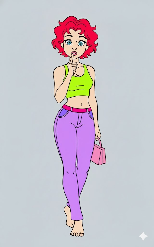 Cartoon of Jessi holding a finger to her lips